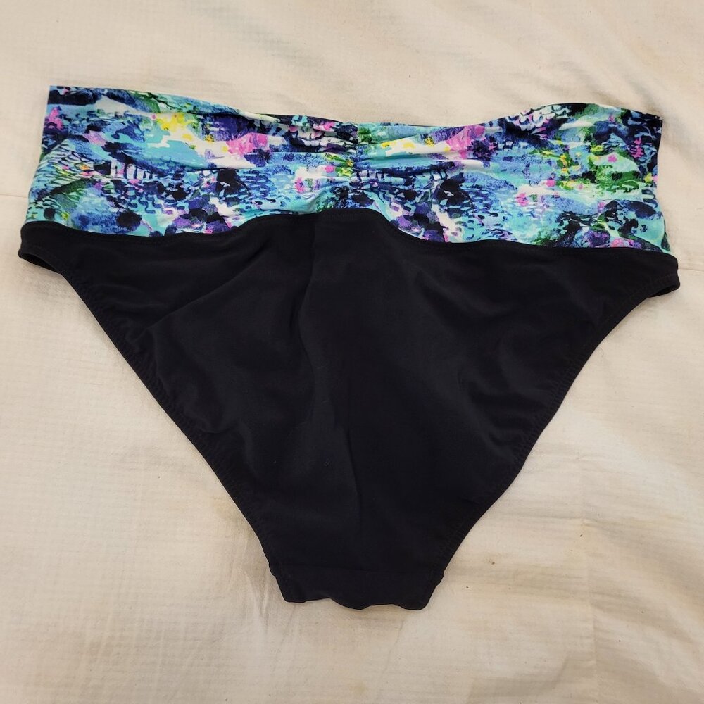 NWT Profile Blue Aqua Green Purple Print over Black 2 Piece Bikini Set - 8 - Picture 8 of 10